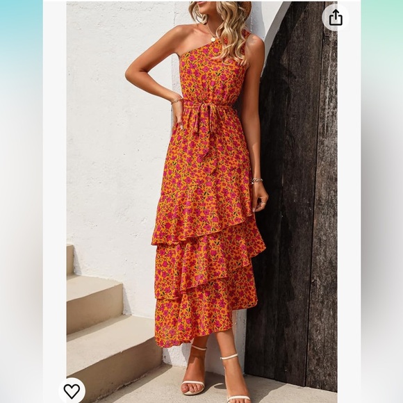 Floral One shoulder Tiered Ruffle FlowY midi dress - Picture 3 of 11